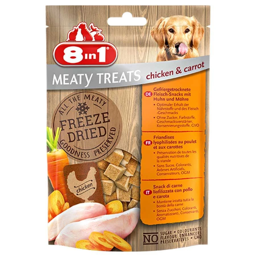 8in1 Freeze Dried Meaty Treats Au Poulet Et Aux Carottes Pour Chien 50 G