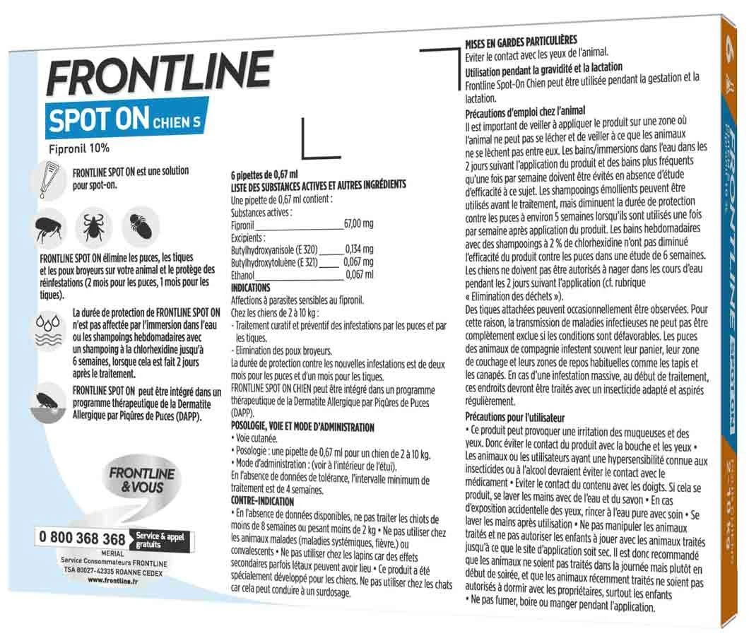 Frontline Spot On Chien De 2-10 Kg 6 Pipettes - Image 2