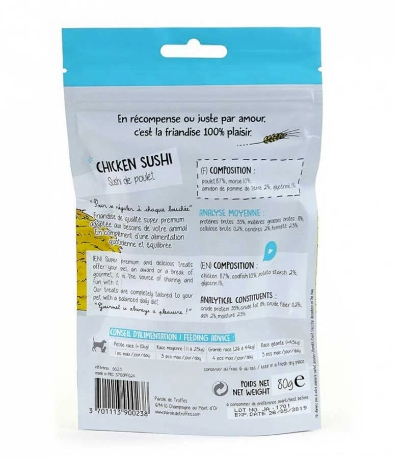 Parole De Truffes Friandises Sushi De Poulet Pour Chat Et Chien 80 G - Destockage - Image 2